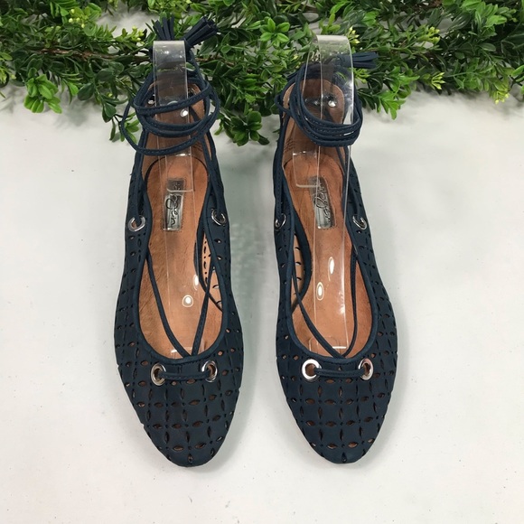 Halogen Navy Blue Eyelet Tie-up Ballet Flats Sz 6 - Picture 2 of 8